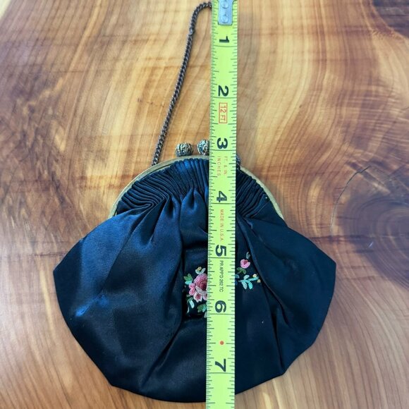 Carty Paris Vintage Floral Embroidered Black Satin Mini Purse - Picture 8 of 10